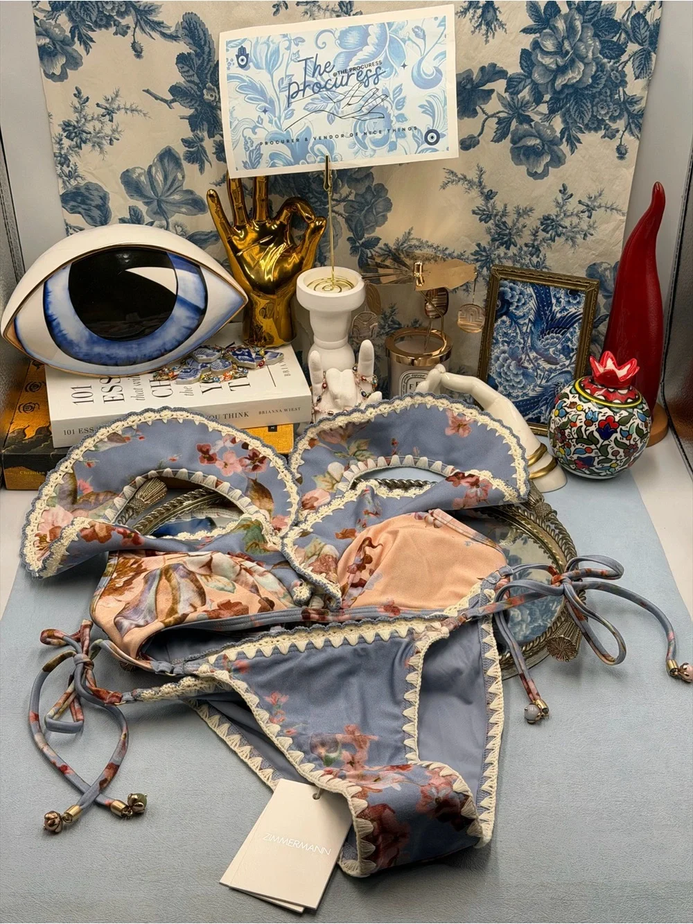 🆕 ZIMMERMANN 🧿 NWT Awaken Crochet Frill Bikini, Spliced Floral - Sz 0 US 4